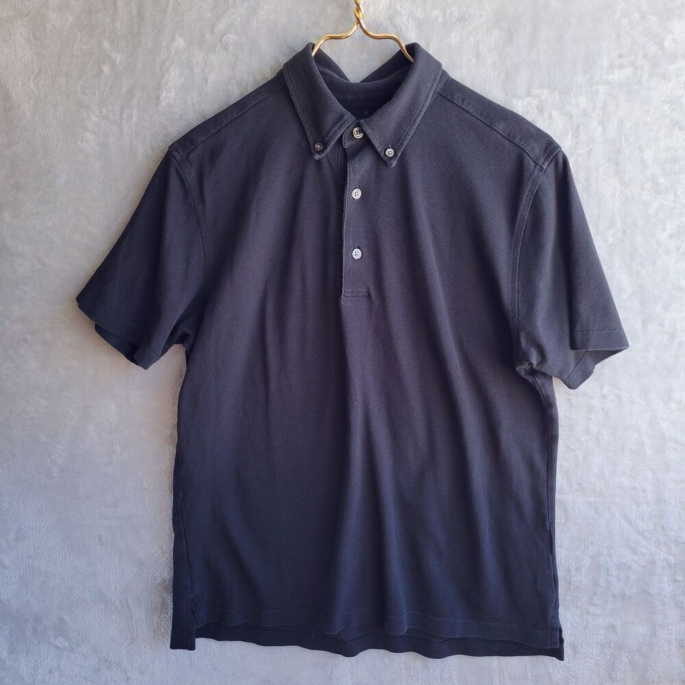 MUJI Black Piqué Cool Touch Button Down Polo Shirt Size M Textured Cotton